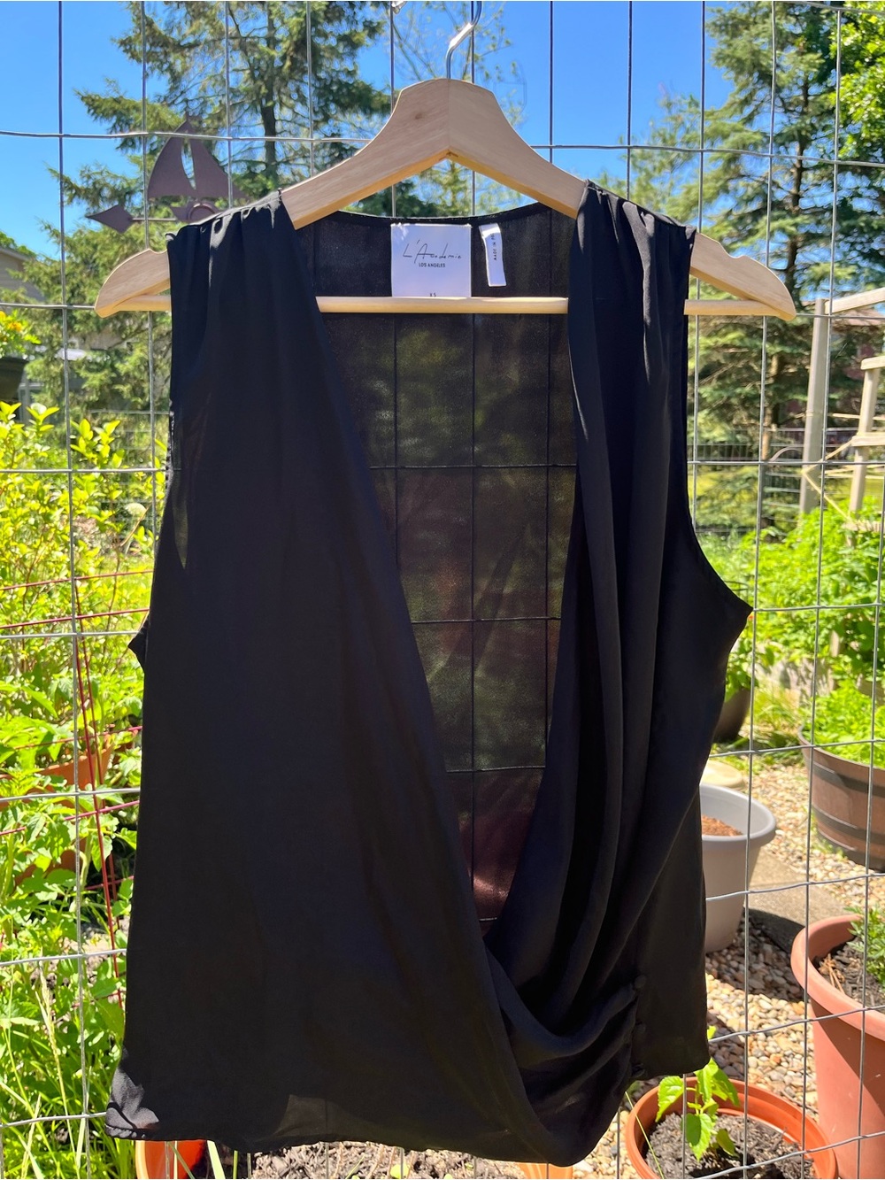 L Academie Black Sleeveless Drape Front Top XS
